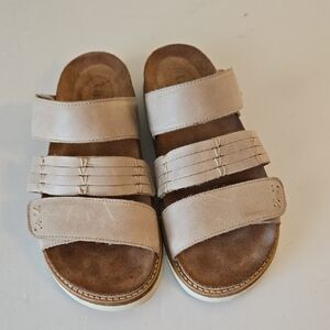 Women’s Beige Triple-Strap Slide Sandals